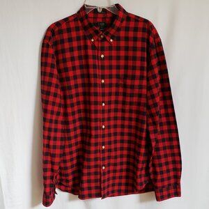 J. Crew - Mens Slim Fit Red and Black Plaid Cotton Button Down Shirt.  Size XL